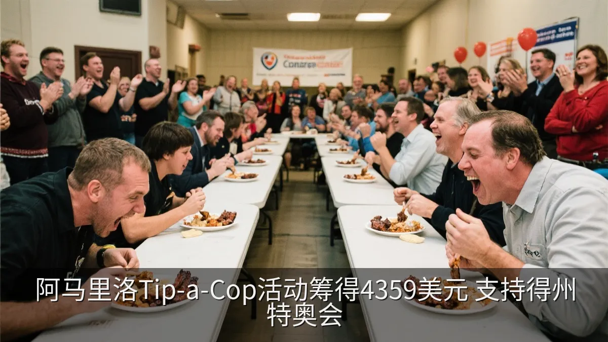 慈善活动现场举行友好的肋排速食比赛,观众热情欢呼